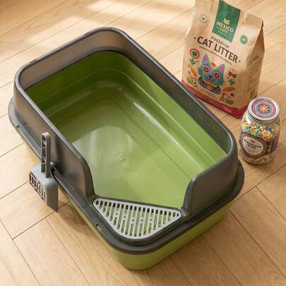 Diseño compacto arenero para gatos con borde alto anti-salpicaduras ideal para hogares modernos para dueños de mascotas en México