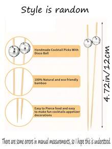 100pcs Disco Ball Cocktail Picks, Disco Ball Decorative Toothpicks, Suitable For Appetizers, Drinks And Fruits, Silver Cocktail Picks, Disco Party Decor, 70s Theme Party Supplies, Premium Party Decorations, Disco Ball Decorations, Suitable For Balls, Fashionable Bamboo Drink Picks, Wedding Disco Party Decor, Drink Cocktail Toothpicks, Disco Party Decorations - Multicolor - View 4