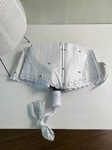 1pc Cute Foldable White Japanese Style Automatic Umbrella, Large Size, Fashionable For Men And Women, Great For Photo Shooting - Multicolor - View 3