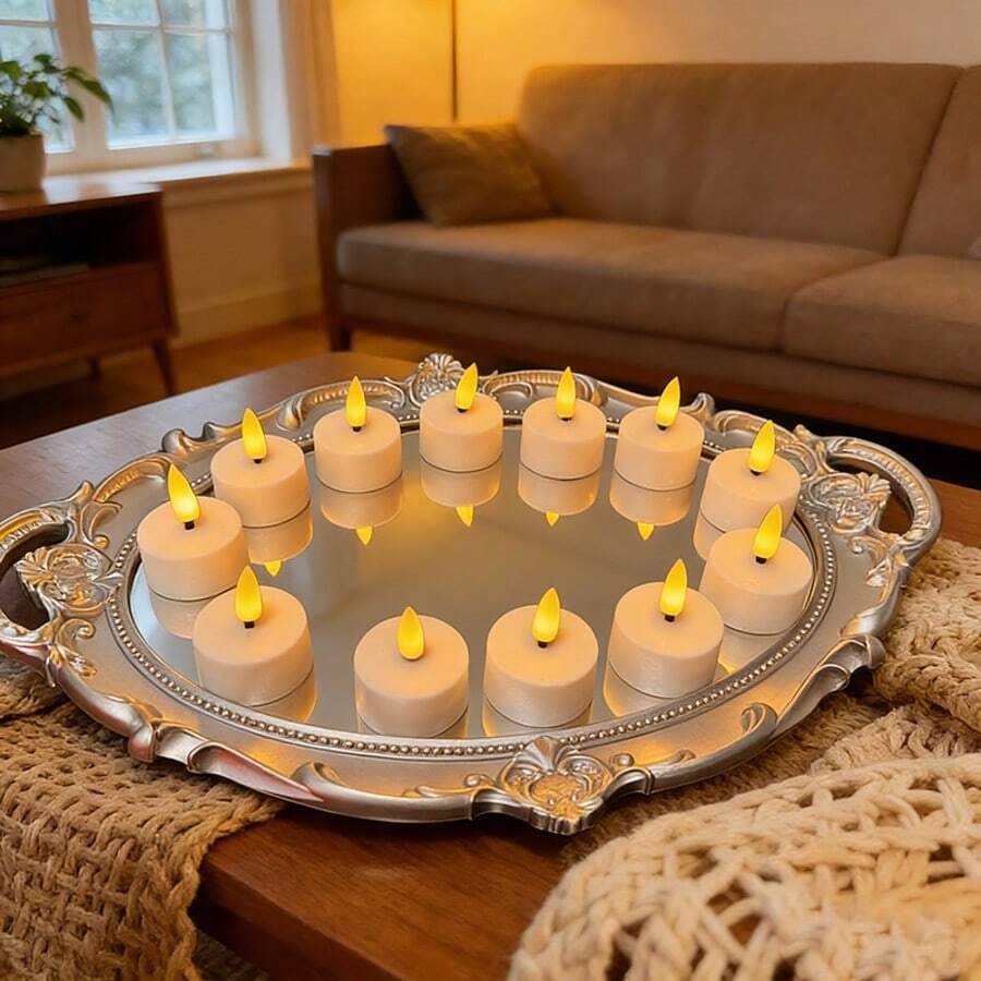 12pcs Battery Powered Flameless LED Tea Lights, Flickering Candle Lights For Wedding, Party, Halloween, Christmas, Holiday Decor - White - View 1