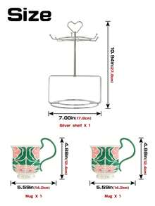 法式复古兰花绿陶瓷马克杯，单杯/双杯+杯架可选，适用于家庭、办公室、咖啡馆、咖啡、茶、早餐杯 - 彩色 - 查看 6