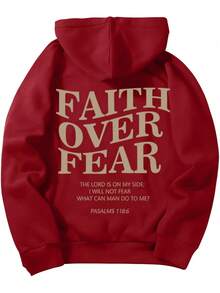 Men's Letter Graphic Hoodies Long Sleeve Faith Over Fear Hoodies Pullover Sweatshirt StreetwearBack To School Hoodie Teen, A Great Gift For Boyfriend - 紅色 - 查看 2