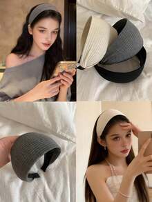 3 buc/1 buc bentițe tricotate extra late, negru/alb/gri, cu circumferința de 38 cm/14,96 in, la modă și versatile, de înaltă calitate, elegante, minimaliste, în culori solide, potrivite pentru purtare zilnică, casual, petrecere, naveta, plajă, legarea părului, spălatul feței, machiaj, accesoriu de ținută, bentiță de păr, accesorii pentru cap, bentiță de păr. - Multicolor - Vizualizare 8