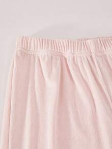 Set Pakaian Santai 2 Potong Gaya Gadis Manis, Atasan Lengan Ruffle Leher Bulat Elegan dan Modis Dipadukan dengan Celana Panjang Kasual, Pilihan Sempurna untuk Dekorasi Rumah Sehari-hari di Musim Semi, Gugur, dan Musim Dingin. - Berwarna merah muda - View 5