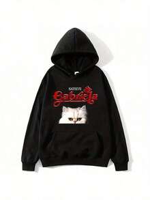 [Sporty Sweatshirt]Carterseye Gabriella Pattern Hoodie - Oversized Y2K Streetwear Pullover With Bright Red And Black Design, Long Sleeve Cotton Hoodie, Suitable Women And Men, Casual Wear Hoodie |     Y2K Fashion Hoodie |     Comfortable Fit Hoodie - Black - View 1