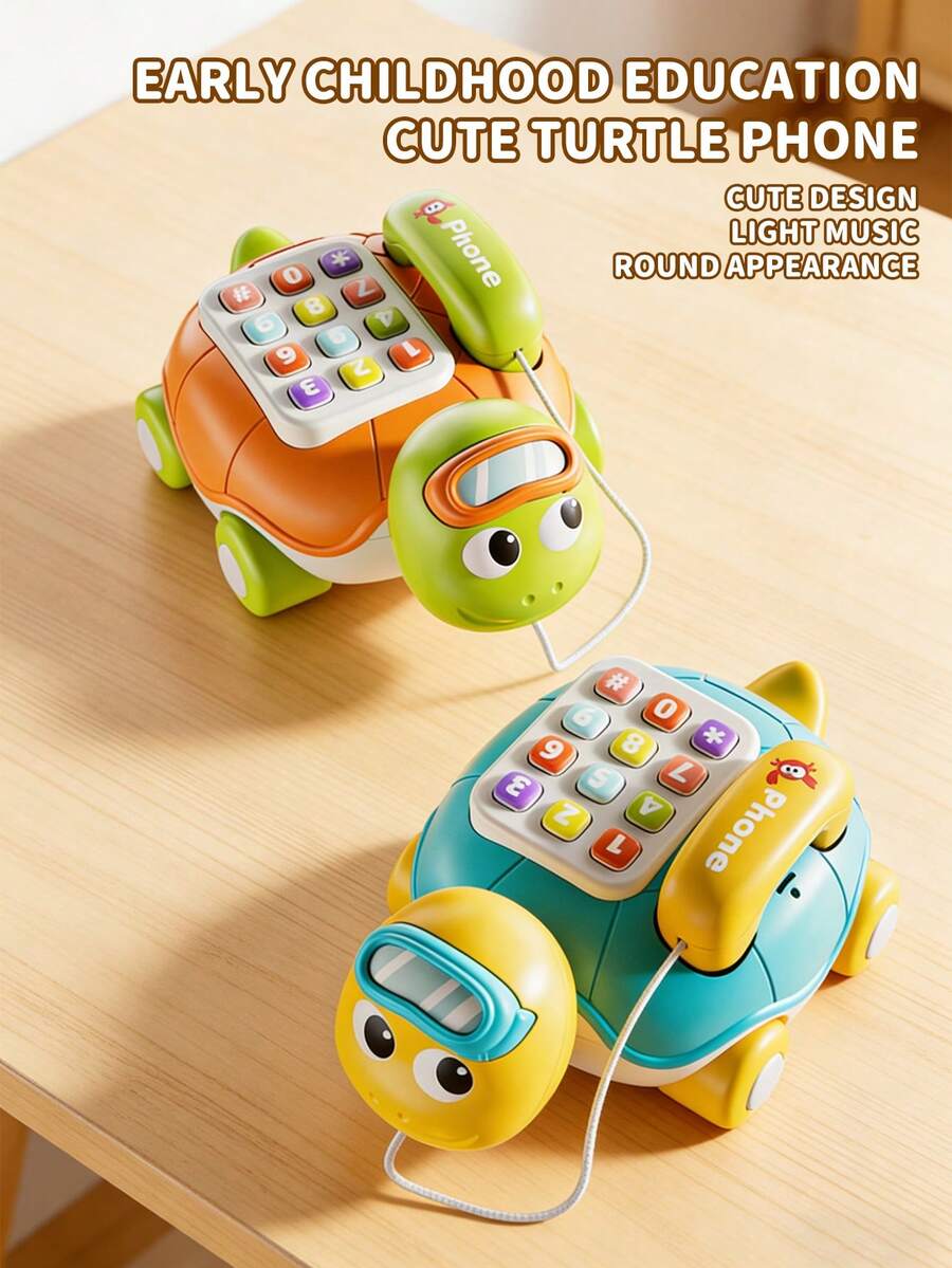 Cute Cartoon Turtle Phone Toy, Baby Early Education Toy With Sound And Light, Music Effects, Pretend Play Phone, Suitable For Babies To Practice Calling, Speaking, Imitation, Pull Cord Toy, Rich Buttons, Multi-Function, Children's Gift, Suitable For Boys And Girls As Birthday, Christmas, New Year Gift, Also Suitable For Christmas, Thanksgiving, Halloween Gifts