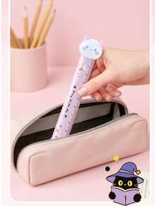 1pc Cute Cat & Dog Cartoon Animal Shaped 15cm Ruler With Fuzzy Ball, Wavy Line Scale, Adorable Stationery - Multicolor - View 4