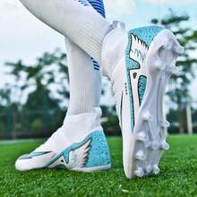 Original Men Soccer Shoes Professional TF/FG Boys Football Shoes Grass Indoor Training Girls Unisex Non-Slip Football Field Boots - White - View 5