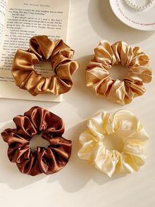 6 piezas Scrunchies de satén de seda, lazos de pelo elásticos de unicolor minimalistas, adecuados para mujeres y niñas, convenientes de usar, combinación de varios colores, accesorios de moda para el cabello, también una excelente opción de regalo. Sujetadores de cola de caballo, bandas elásticas para el cabello, gomas para el cabello, decoración de belleza para el hogar y el dormitorio - Multicolor - Ver 5