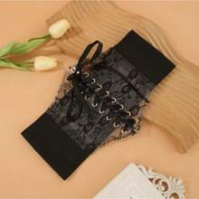 Fashion Wide Lace Waist Seal Women's Versatile Dress Top Decorative Waist Belt Silk Elastic Waist Seal - trắng - Xem 2
