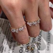 1pc Titanium Steel Colorfast Luxury Adjustable Size Water Diamond Pull Ring For Women Index Finger Ring Fashion Jewelry - Multicolor - View 3