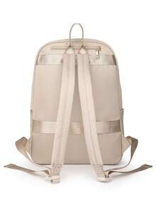 Ransel Wanita Bahan Nylon Warna Polos Berbahan Quilted, Kapasitas Besar, Serbaguna, Ransel Minimalis Kasual untuk Pelajar, Tas Perjalanan, Tas Komuter - Krem - View 10