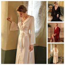 1pc Women's Satin Backless Long Sleeve Robe, Long Bathrobe Style Sleepwear - Multicolor - View 7