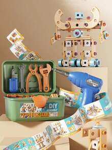 Boys' DIY Assembly Engineering Toy Set, 124/126-Piece Electric Screwdriver, Screws, Plates, Wheels, And Tools, Including A Robot/Car/Plane Buildable Set, Perfect For Children Ages 3-8. STEM Learning Toys