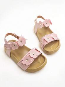 1 Pair Fashionable Solid Color Minimalist Hook And Loop Flat Sandals, Comfortable & Durable, Suitable For Outdoor Activities, Summer - Pink - View 2