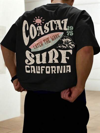  Krometka Men's Casual Versatile English Slogan Graphic Print Short Sleeve T-Shirt