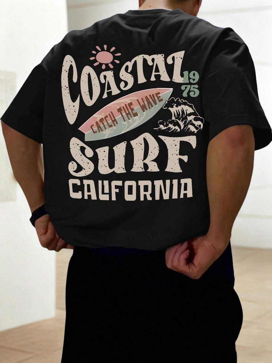 Krometka 男士休闲百搭英文标语印花短袖T恤 - 黑色 - 查看 1