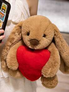 毛绒兔子玩偶，柔软可爱的兔子毛绒玩偶，手捧爱心，适合情人节、周年纪念日、生日等场合，送给女孩、男孩、女朋友的甜蜜礼物 - 彩色 - 查看 9