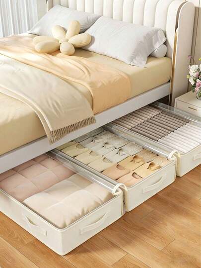 1pc Foldable Transparent Underbed Storage Bag, Large Capacity Organizer Bag For Blankets, Toys, Shoes, Bedroom Underbed Blanket Storage, Effectively Utilize Unused Space, Thick Zipper Blanket Storage Bag, Suitable For Home And Dorm Organization