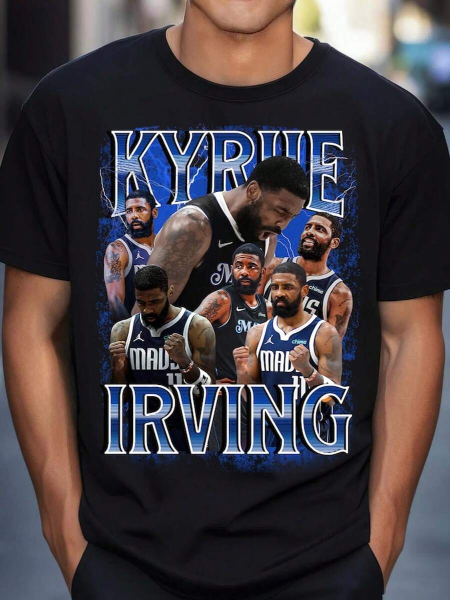 Irving Dallas Mavericks Bootleg Inspired Tshirt Basketball Handmade Kyrie Shirt Gift For Him G - Black - View 1