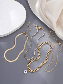 Nooxian 4pcs/Set Multi-Layer Gold-Tone Chain With Evil Eye Pendant Anklet, Unique Original Women Foot Jewelry Gift (Bead Quantity Random) - Yellow Gold - View 6