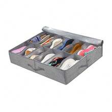 1 pieza Caja plegable para zapatos de 12 compartimentos debajo de la cama, caja apilable a prueba de polvo de 12 compartimentos de tela no tejida, de estructura resistente y ahorro de espacio, hecha de cartón de 2 mm de grosor, adecuada para tacones altos y zapatillas, 29.3 pulgadas, caja para zapatos debajo de la cama, caja de almacenamiento por compartimentos, caja de almacenamiento plegable transparente, caja de almacenamiento de tela no tejida de gran capacidad y reforzada, caja de zapatos plegable a prueba de polvo con tapa, caja de almacenamiento transparente - Gris Oscuro - Ver 16