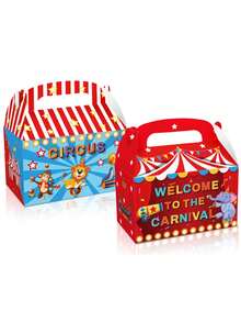 6/12个装，嘉年华马戏团主题礼品盒，大象图案狂欢节派对糖果手提盒 - 彩色 - 查看 3
