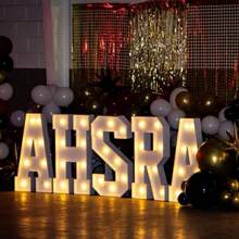 点亮你的派对！92厘米/3英尺发光字母灯牌，派对拍照道具，暖黄色发光字母派对装饰，适用于生日、婚礼、毕业典礼、情人节派对装饰，派对用品 - 白色 - 查看 1