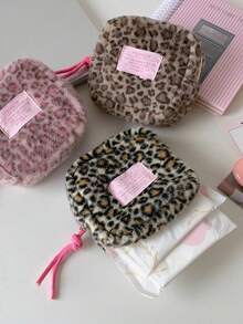 1Piece Fashion Leopard Makeup Bag Mini Cute Coin Purse Women's Plush Leopard Coin Wallet Small Zipper Wallet Cute Makeup Bag Cosmetics Bag Cash Bag ID Bag Credit Card Storage Bag Card Holder Soft Cloth Sanitary Pad Storage Bag - Multicolor - View 6