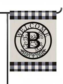 1pc Letter Combination Decorative Welcome Garden Flag, 12*18 Inches Double-Sided Printing, Plaid Pattern Black Garden Flag With Letter Decor, Suitable For Outdoor Yard Decoration, Flagpole Not Included - Black and White - View 20