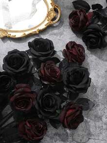 Rosa Artificial Preta e Vermelha - Flor de Seda Realista de Haste Longa, Adequada para Decoração Doméstica, Decoração de Casamento, Decoração de Festa, Presente do Dia dos Namorados, Decoração de Estilo Gótico Escuro, Adereços de Fotografia ao Ar Livre e Decoração de Buquê de Flores Artificiais de Tema Escuro. Presente para Mulheres, Casamento, Flor Artificial, Planta Artificial, Decoração de Sala de Estar, Presente de Aniversário, Decoração Doméstica, Decoração de Quarto. - Multicolorido - Visão 6