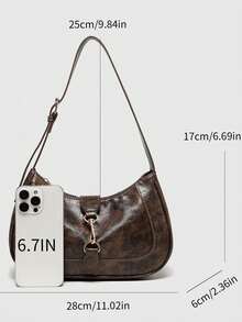 Túi xách thời trang nữ, Túi lưỡi liềm cổ điển đa năng, Túi đeo vai/dưới cánh tay họa tiết da báo Colorblock mới thu/đông, Túi Y2K, Túi thời trang - màu nâu - Xem 2