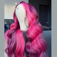 13X4 Free Part Ombre Pink Body Wave Synthetic Lace Front Wigs For Women 28 Inch Long Wavy Hair Wigs Glueless Soft Pink Ombre Colored Wigs Heat Resistant Christmas Wig Natural Long Wave Lace Front Wigs For Daily Party Cosplay Use - 挑染粉色 - 查看 3