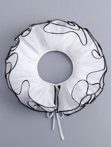 1pc Black & White Ruffled Collar, New Chiffon Collar Accessory, Versatile & Sweet Scarf For Women, Wedding & Party - A - View 5