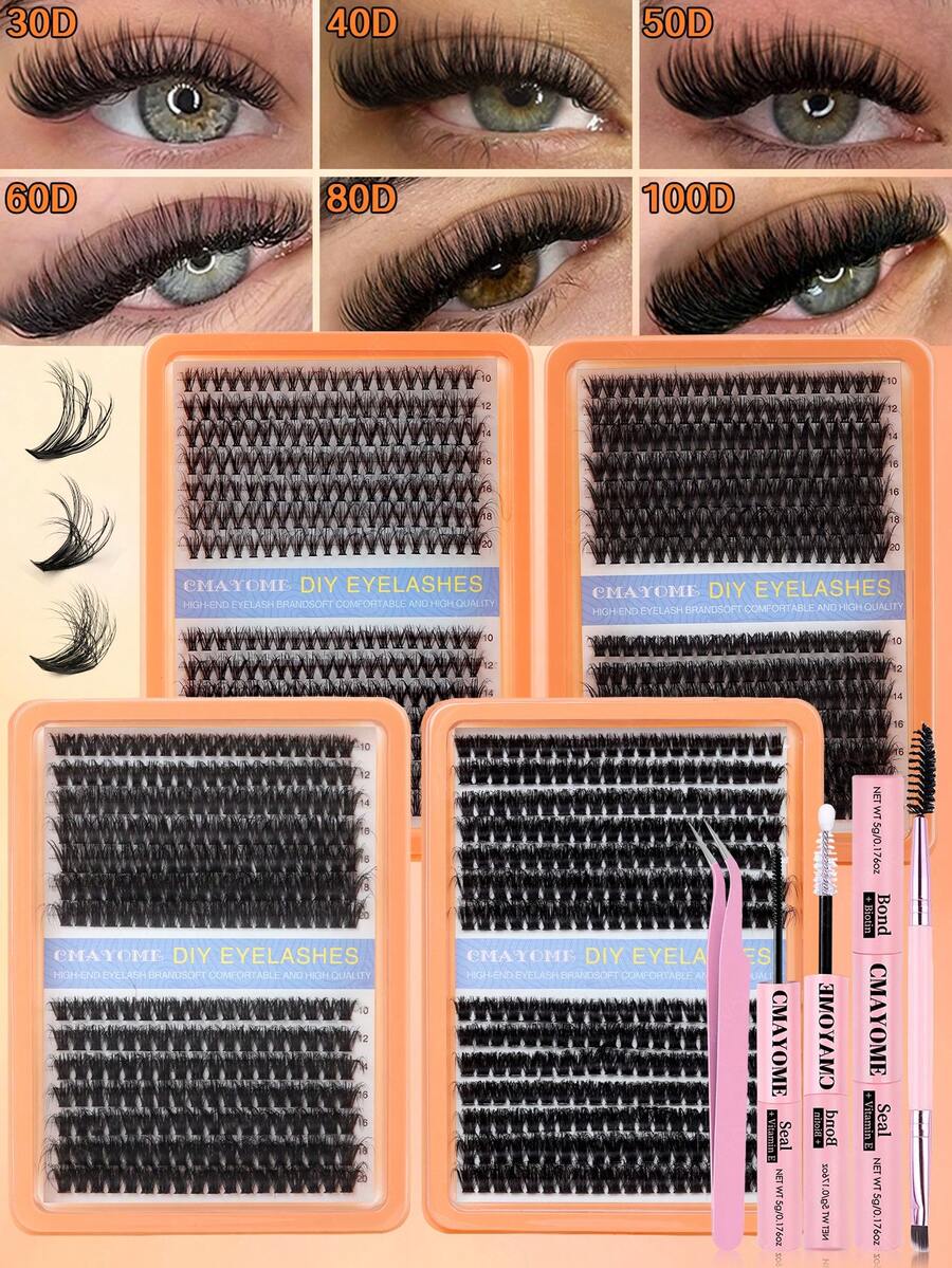Set de gene false în formă de cluster 266/280, gene curbate în formă de D, diverse densități mixte, lungime 10-20 mm, super moi, naturale și frumoase. Trusa de instrumente pentru gene DIY include o pensetă, lipici pentru gene și o pensulă pentru gene, ușor de utilizat pentru începătorii în machiaj. Gene false pufoase portabile, potrivite pentru munca zilnică, călătorii, nunți și fotografie de portret.