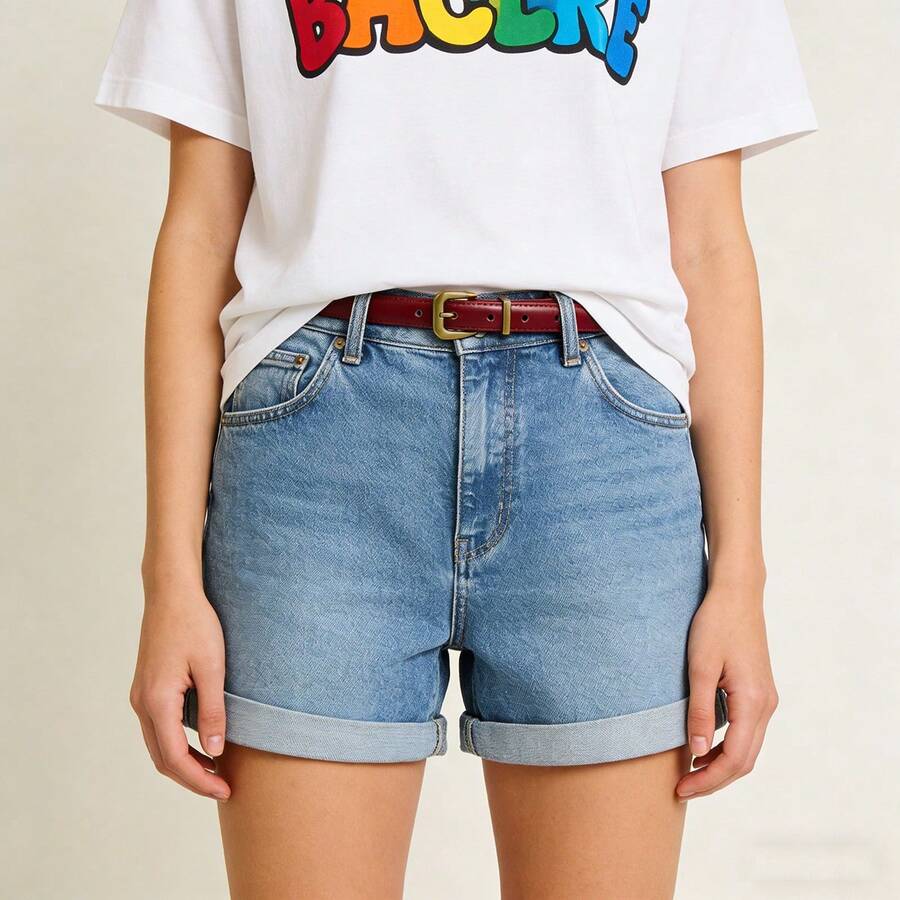 1条酒红色细腰带，女士款，适合日常穿着 - 酒紅色銅扣頭 - 查看 1