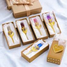 1 pieza Rosa de cristal artificial en caja de regalo de cristal mini, Rosa artificial roja, regalo para fiesta, mujer, decoración de boda, decoración de habitación, decoración de escritorio de oficina - Multicolor - Ver 3