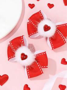 2PCS Valentine's Day Hair Bow For Girls Heart Bow Hair Barrettes For Teens,Polyester Grosgrain Sweet Bow Hair Clips For New Year, Party,Girl's Valentine's Day Gift,Girls Hair Accessories