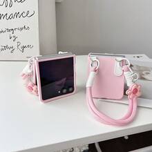 Korean Style Cute Pink Phone Case With Flower Pendant And Anti-Loss Lanyard, Compatible With Samsung Galaxy ZFlip7, Flip8, Z Flip6, ZFlip 5, Shockproof Back Cover, Also Compatible With Motorola And Flip Phones - Pink - View 11