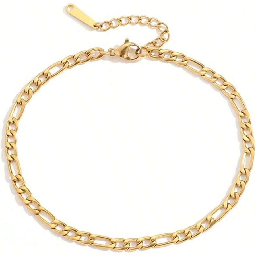 Figaro Link Chain Anklets Women 14k Gold Plated Hip Hop Punk Stainless Steel 4mm Anklets Bracelets 2024 Gifts Women - 金色 - 查看 1