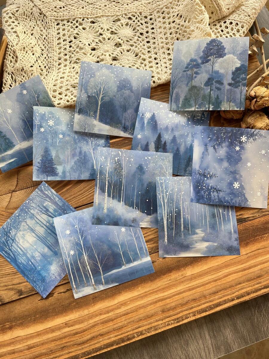 10Pcs Retro Large Size PET Waterproof Winter Snow Theme Stickers Simulated Relief Snowflakes Decoration Adhesive DIY Scrapbooking Diary Album Junk Journaling Stationery Scrapbook Supplies - Multicolor - View 1