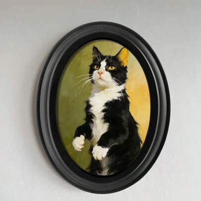 1 Khung tranh hình oval bằng gỗ hình mèo dễ thương, kích thước 3"X4", 5"X7", 8"X10", phong cách retro, hoàn hảo cho trang trí nhà cửa ngày Valentine, Giáng sinh và Năm mới, sử dụng trong nhà/ngoài trời, trang trí tường trong nhà.