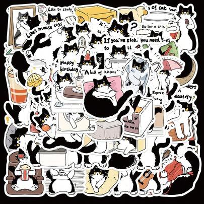 50pcs Cow Cat Kitty Meme Retro Fantasy Sun Ins Y2K Downtown Aesthetic Stickers Gifts Humorous And Funny Stickers 80S 90s Anime Stickers For Scrapbook Supplies Envelope, Water Bottle, Computer, Laptop, Phone, Luggage, Notebook, Fridge,Festival Party,Christmas Decoration New Year Winter