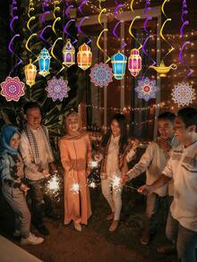 12pcs Ramadan Decorations, Arabian Nights Theme Party Decor, Eid Hanging Spiral Decor, Ceiling Foil Party Decor, Moroccan Princess Birthday Supplies, 1pc/12pcs Set - Multicolor - View 4