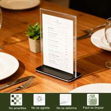 Soporte de Acrílico para Letreros/Menús Forma de L -10 Unidades Transparente Doble Cara - Incluye Base Estable, Porta Menú de Mesa Antideslizante para Restaurantes, Oficinas, Hoteles (A6, 10*15CM) - A6 - Ver 6
