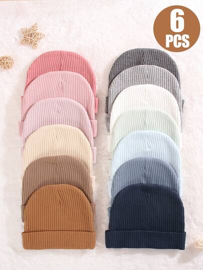6 piezas Gorros de bebé 0-6 meses Gorros de bebé elásticos de todo el año de unicolor (Regalo ideal para bebé)