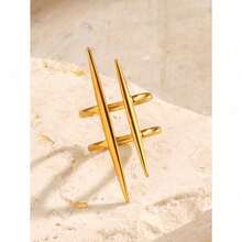 1pc Stainless Steel Minimalist 18K Gold Plated Bar Design Ring, Suitable For Women's Everyday Wear - Multicolor - View 4