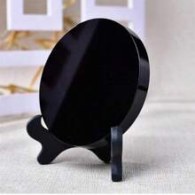 1Set Polishing Crystal Black Obsidian Divination Mirror Scrying Crystal Ornament Reiki Healing Gemstone Quartz Stone Plates Gorgeous Black Mirrors Yoga Meditation,No Bracket Provided For 5cm - Black - View 1