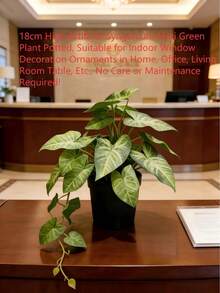 18cm Tall Artificial Taro Mini Green Plant Potted, Suitable For Home, Office, Living Room Table, Indoor Window Display Decor, No Maintenance Required! - Olive Green - View 9