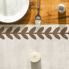 Beige & Brown Willow Leaf Patterned Table Runner, Seasonal Spring/Summer Kitchen Dining Table Decor, Home Party Decoration - Brown - View 5